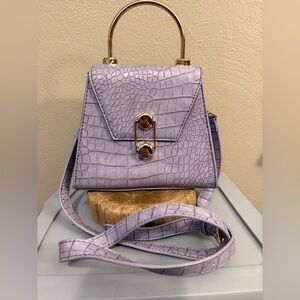 BADGLEY MISCHKA Croc-Embossed Vegan Leather Light Purple Chic Top Handle Purse